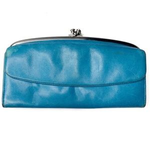Hobo Blue Leather Kiss Lock Clutch Wallet